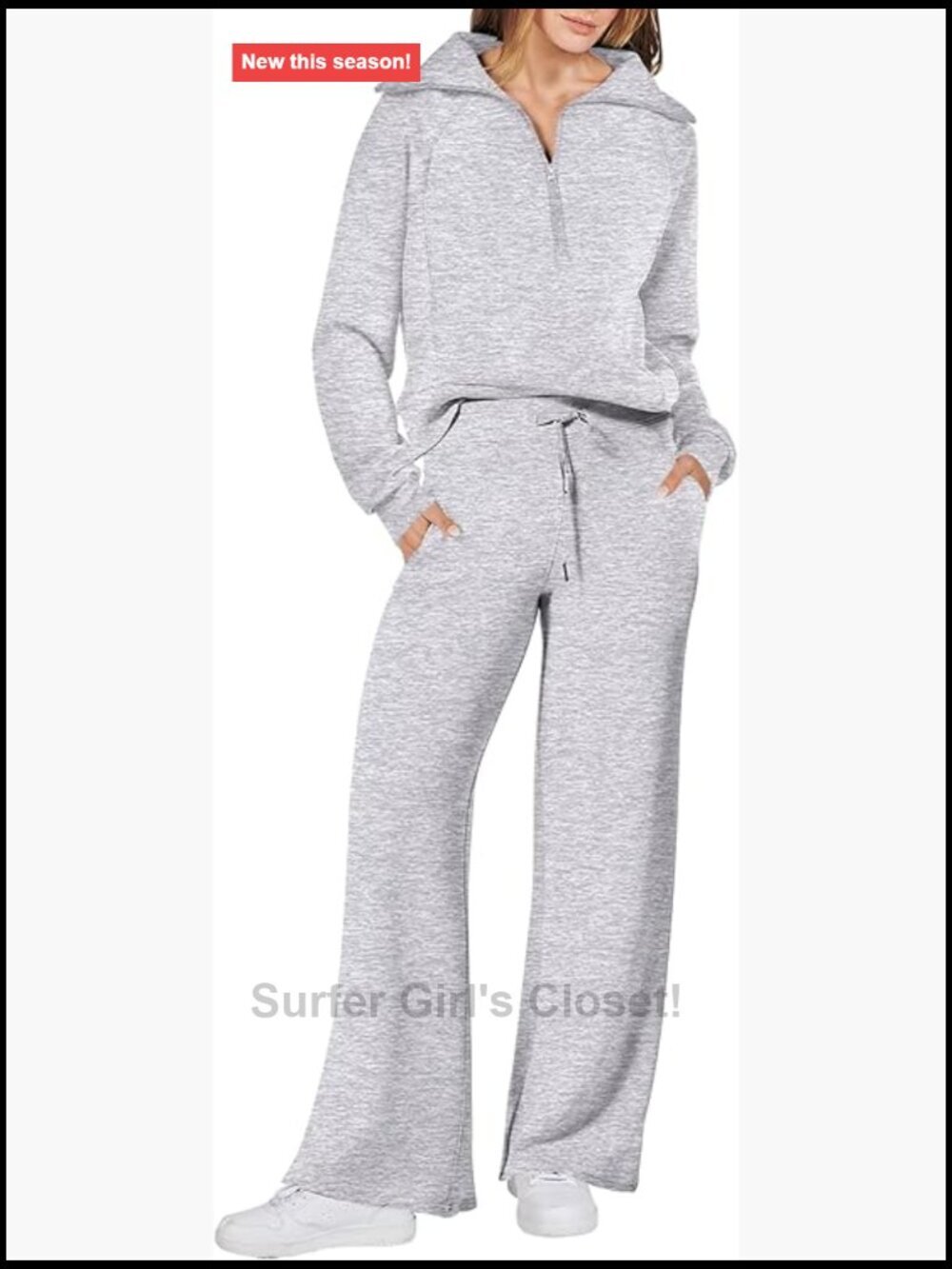 Women's 2 Piece Sweatsuit Half Zip Top & Wide Leg Pants Lounge Set